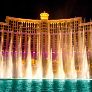 Las Vegas, Nevada, USA - May 8, 2012: The fountains at Bellagio Hotel and Casino in Las Vegas, NV seen May 8, 2012. These choreographed fountains have been the centerpiece of the hotel since it opened in 1998.