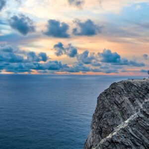 Nordkapp, Norway - June 2016: Midnight sun at North Cape Nordkapp on the northern point of Norway with Barents Sea